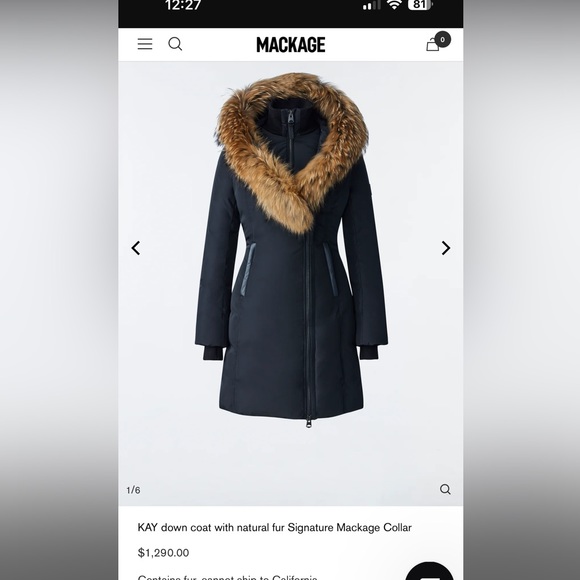 KAY down coat with natural fur Signature Mackage Collar - Picture 9 of 9